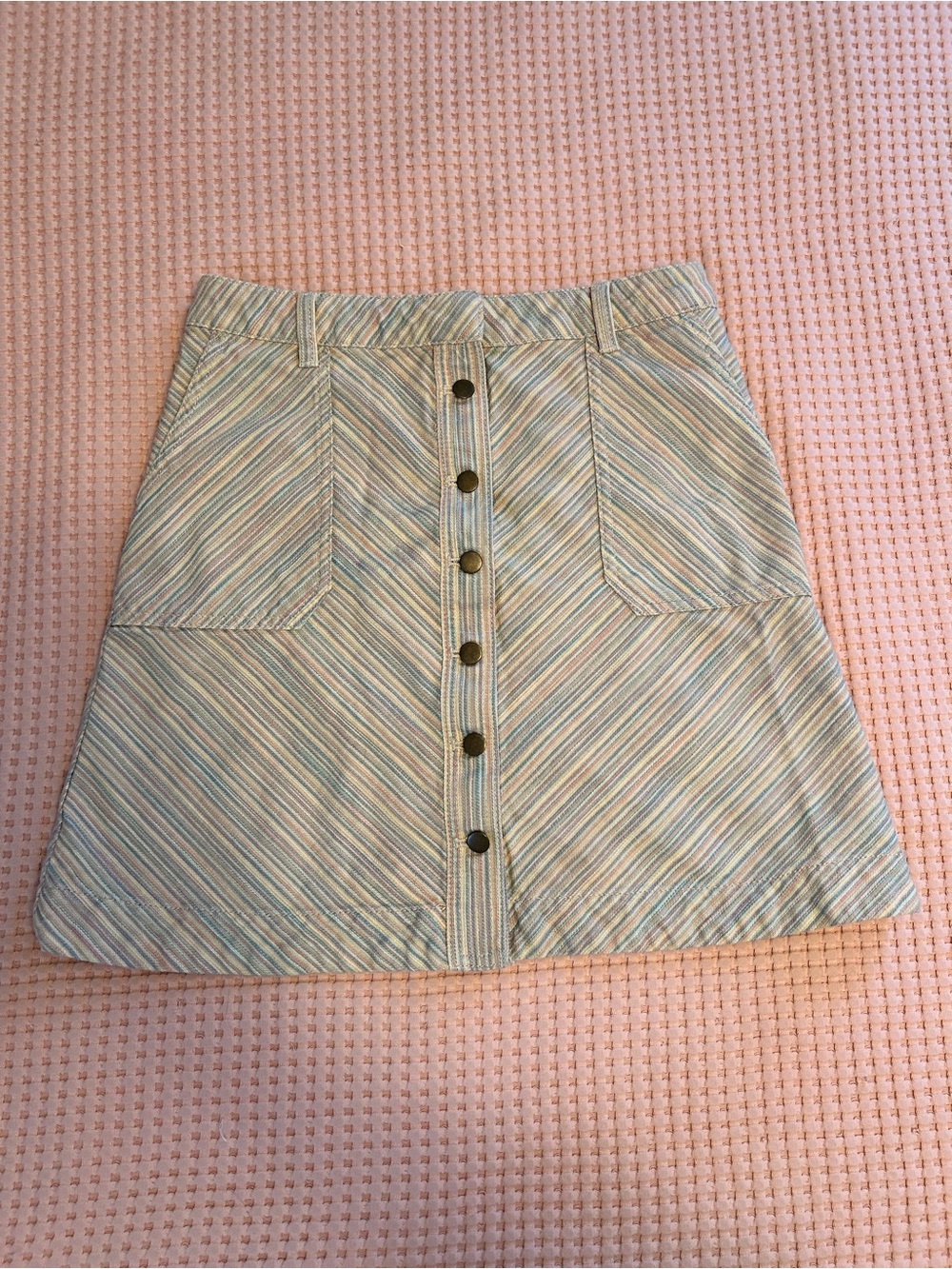 Anthropologie Pilcro & the Letterpress Striped Multicolor Button Skirt Chevron 8
